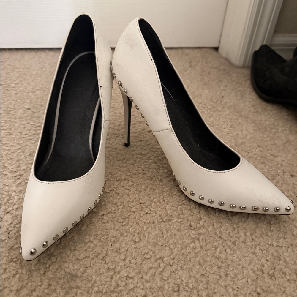 Elegant White Studded Women's Heels